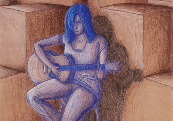 Prismacolor drawing of live model.