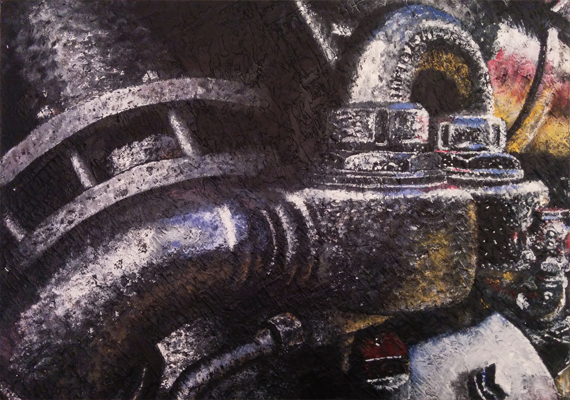 Paint on plaster coated canvas board.