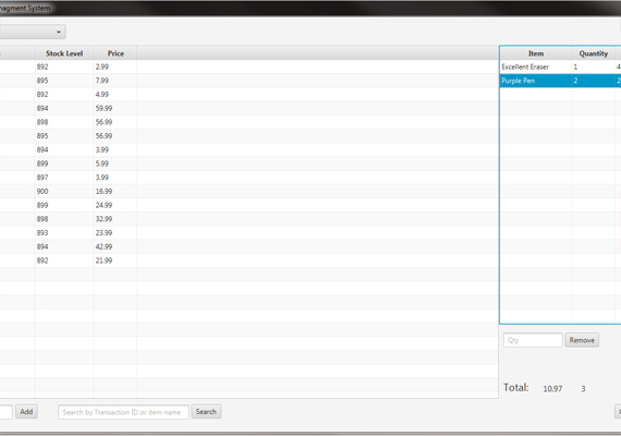 Final implemented interface for an application developed in my Software Engineering class at Georgia State University. This is the Cash Register page